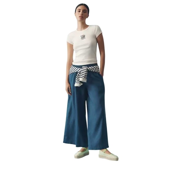 Anthropologie Pants - Anthropologie Linen Extra Wide Leg Lounge Pants XL NWT Boho Earthy Beach Blue